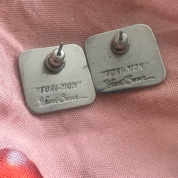 LAUREL BURCH Earrings Silver Square 80s. - Picture 3 of 4